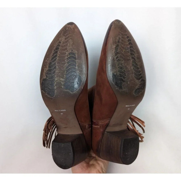 Matisse 9 M Shields Brick Brown Leather Fringe Booties Boot Boho Western Hippie - Picture 16 of 16